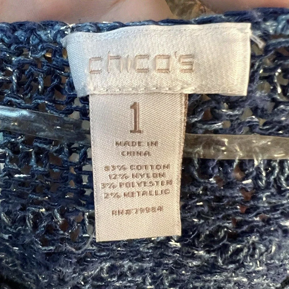 Chico’s Blue Shimmer Knit Sweater Long Sleeve Woman Size 1 - Picture 6 of 6